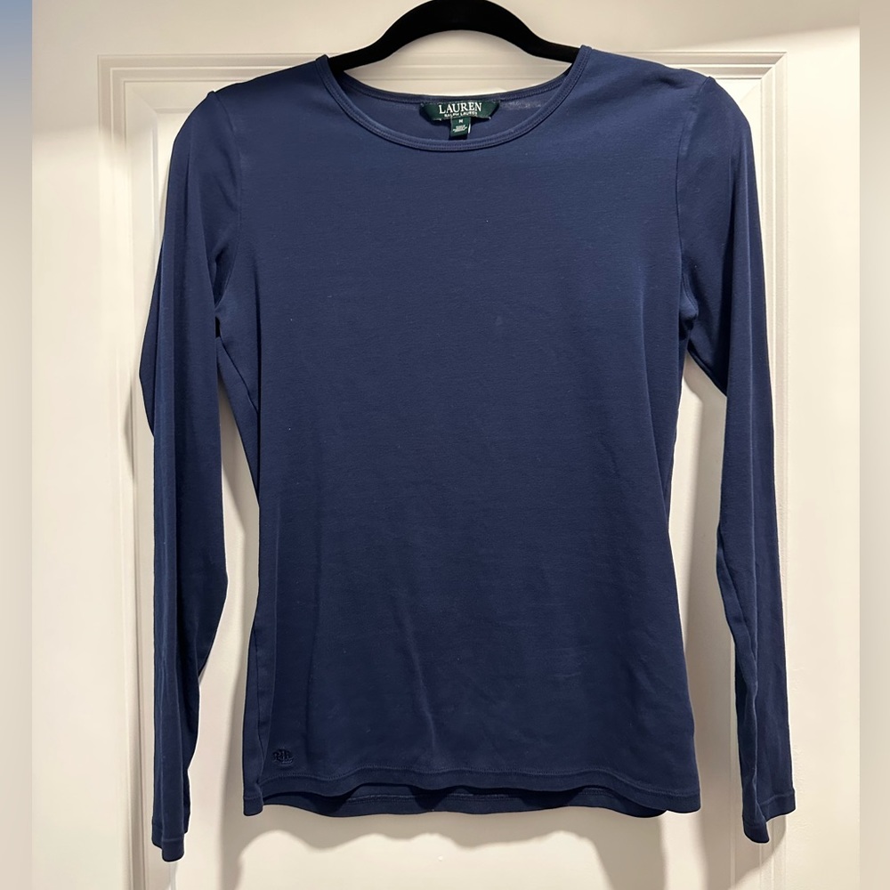 Navy blue long sleeved shirt in medium